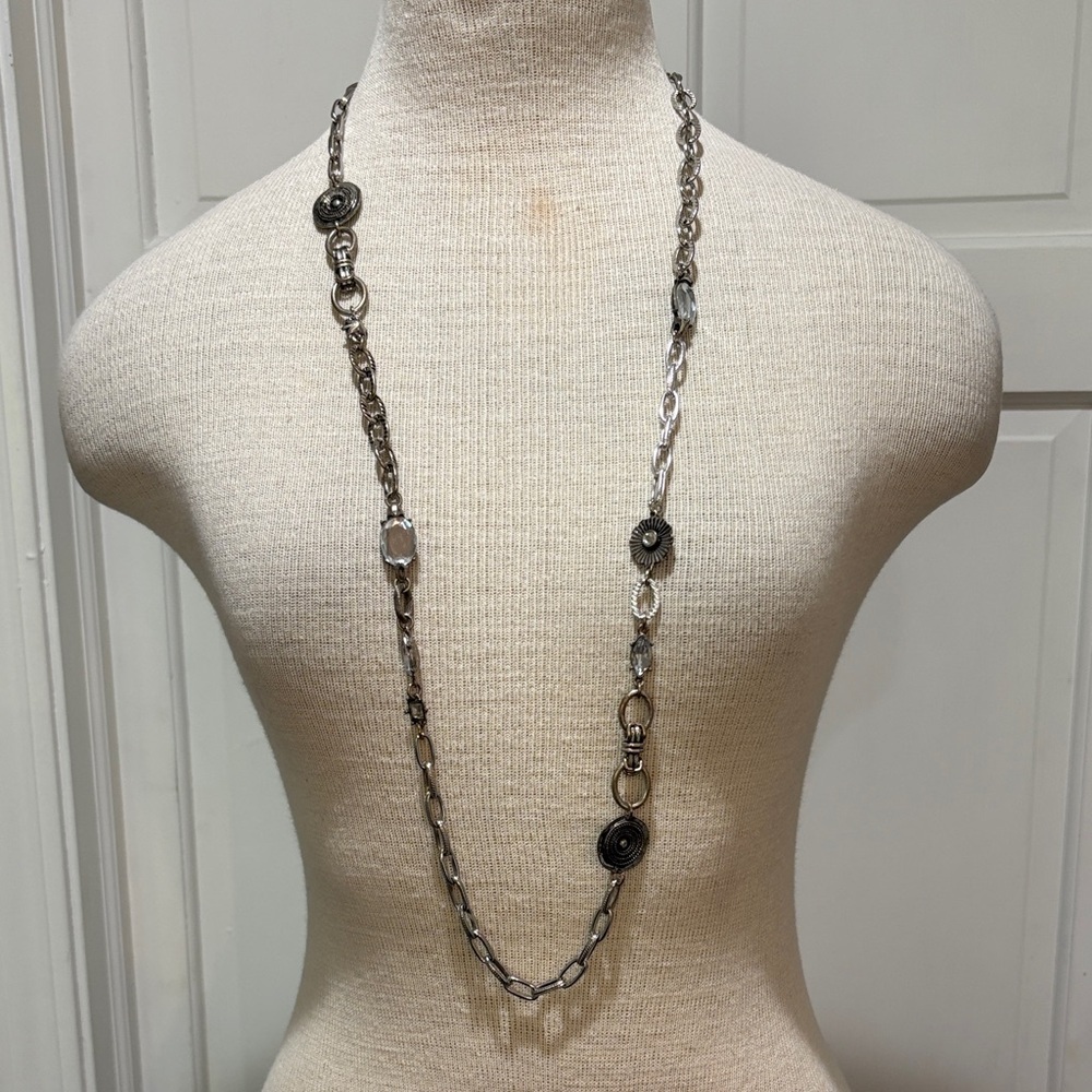 Chico’s silver long chain necklace with charms